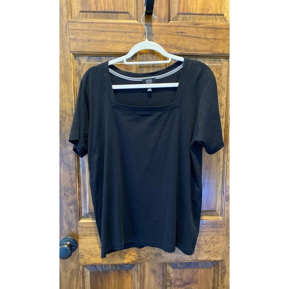 Jones New York Womens T Shirt Plus Size 1X Black 100% Cotton Square Neckline Top - Picture 1 of 8